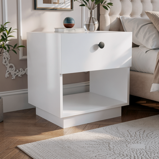 Sunvega White Nightstand with Convenient Drawer and Open Lower Shelf for Bedroom