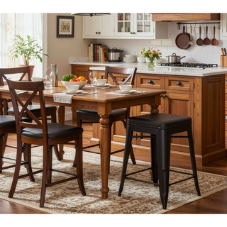 Sunvega 24 Inch Counter Stool Set of 2 with Upholstered Seat and Metal Footrest