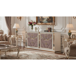 Sunvega Modern Art Deco Dresser with Gold Accents and Eucalyptus Veneer Finish