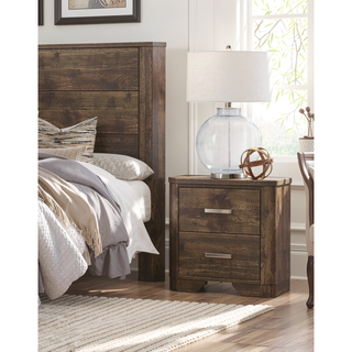 Sunvega Rustic Brown Finish Nightstand with 2 Storage Drawers and Clipped Corners