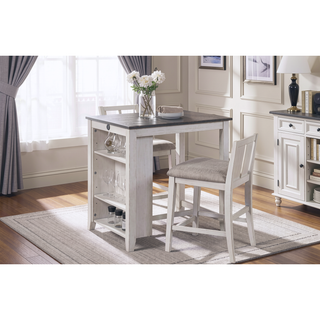 Sunvega Counter Height Dining Set with Display Shelf USB Ports and Fabric Chairs