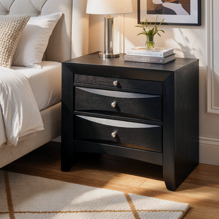 Sunvega Modern Black Nightstand with Two Storage Drawers and Pull Out Tray