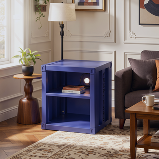 Sunvega Blue Nightstand with Open Shelf for Modern Bedroom Spaces