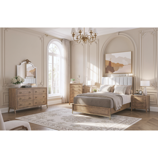 Sunvega 5 Drawer Dresser in Softer Modern Latte Finish with Elm Veneers