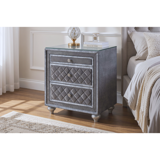 Sunvega Glam Traditional Style Nightstand with Velvet Tufted Drawers and Jewelry Tray