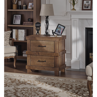 Sunvega Traditional Antique Oak Finish Nightstand with 2 Storage Drawers