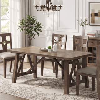 Sunvega Farmhouse Style Dining Table with Rubberwood Frame and Wood-Like Top