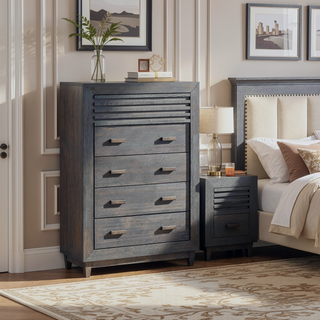Sunvega Solid Hardwood Slat Design Chest with Mortise and Tenon Joinery in Charcoal Brown