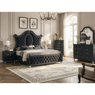 Sunvega Glam Style Black Dresser with Tufted Drawer Fronts and Faux Crystal Knobs