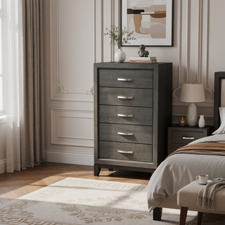 Sunvega Contemporary Gray Chest with Wooden Legs and Nickel Bar Pulls