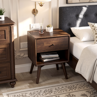 Sunvega Mid-Century Modern Solid Wood Night Stand with Tapered Legs
