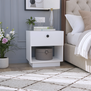 Sunvega White Nightstand with Convenient Drawer and Open Lower Shelf for Bedroom