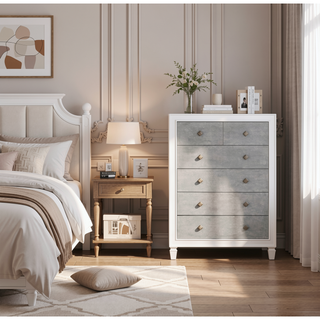 Sunvega Transitional Rustic Gray and Weathered White Finish Chest with Felt Lining