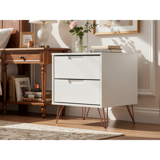 Sunvega Mid-Century Modern Nightstand with Spacious Drawers and Metal Legs