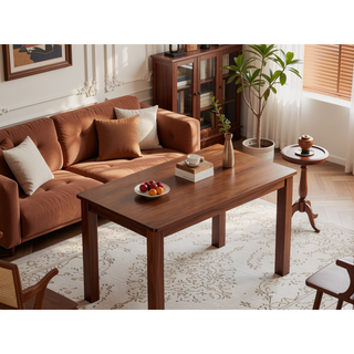 Sunvega Rectangular Walnut Finish Dining Table with Wooden Top and Legs