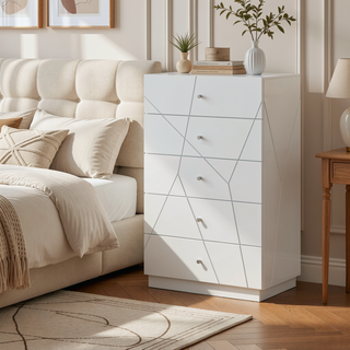 Sunvega Ultra Modern White Finish Nightstand with 2 Drawers and Embossed Lines Design