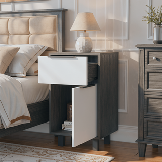 Sunvega Tall Nightstand with Large Drawer and Cabinet for Bedroom or Living Room