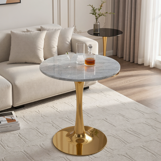 Sunvega Round White Pedestal Side Table with Marble Effect Top for Living Room