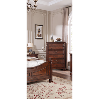 Sunvega Dark Cherry Traditional Style 5-Drawer Chest for Bedroom Storage Furniture