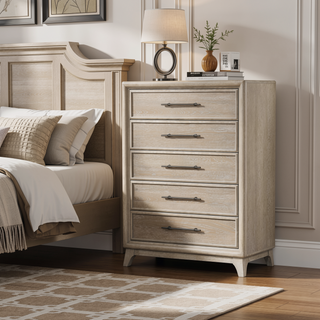 Sunvega Transitional Oak Chest with Angled Legs and Ball Bearing Glides