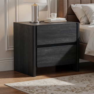Sunvega Modern Oak Nightstand with Two Spacious Drawers for Bedroom