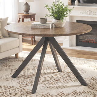 Sunvega 47.2 Inch Solid Wood Round Dining Table with X-Shaped Pedestal Base for 4-6 People