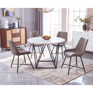 Sunvega White Marble Top Round Dining Table with Deep Bronze Iron Base
