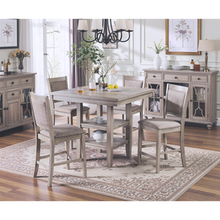 Sunvega 5 Piece Counter Height Dining Set with Convenient Storage Shelf and Footrest Bars