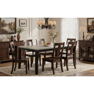 Sunvega Contemporary Rectangular Dining Table with Two-Tone Brown Black Wood Base