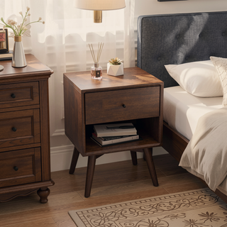 Sunvega Mid-Century Modern Solid Wood Night Stand with Tapered Legs