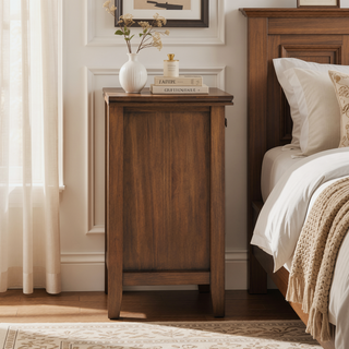 Sunvega Rustic Natural Aged Brown Solid Wood Handcrafted Bedside Table with Drawer