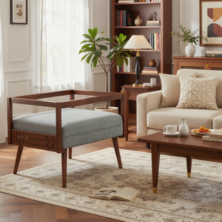 Sunvega Mid Century Modern Gray Upholstered Bench with Tufted Accents