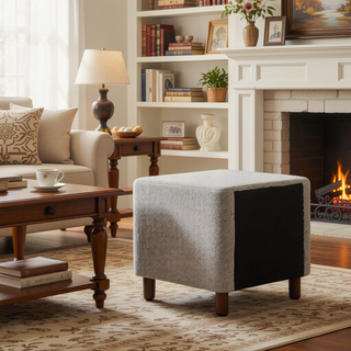 Sunvega Grey Boucle Upholstered Nightstand with Two Drawers and Wooden Legs