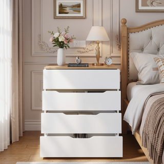 Sunvega Four Drawer Dresser with Superior Top in White and Light Oak