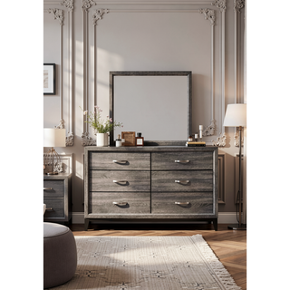 Sunvega Contemporary Gray Finish Wooden Dresser with Six Storage Drawers