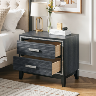 Sunvega Contemporary Modern Weathered Black Nightstand with Two Storage Drawers