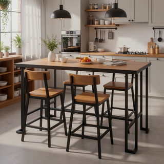 Sunvega Industrial Counter Table with Sustainable Bamboo Top and Metal Frame