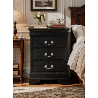 Sunvega Timeless Black Nightstand With Three Spacious Drawers For Organized Storage