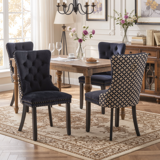 Sunvega High Back Velvet Dining Chairs with Tufted Upholstery and Nailhead Trim