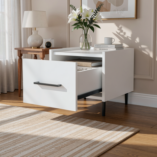Sunvega Wall-Mounted Nightstand with Sleek Single Drawer and Spacious Top Shelf