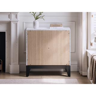 Sunvega White Laminate Nightstand with Wood Grain Detailing and Two Spacious Drawers