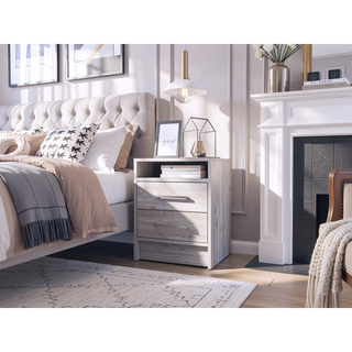Sunvega Multifunctional Light Grey Nightstand with Drawers and Open Shelf