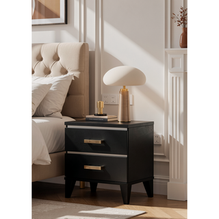 Sunvega Modern Nightstand with Two Spacious Drawers and Wooden Tapered Legs