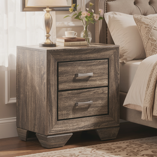 Sunvega Washed Taupe 2-Drawer Rectangular Nightstand with Sturdy Wooden Frame