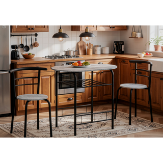 Sunvega 3-Piece Small Dining Table Set with Grey Laminate Top and Black Metal Chairs