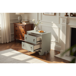 Sunvega Traditional Silver Finish Stainless Deco Panel Nightstand with Hanging Pulls