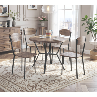 Sunvega Contemporary Black Graywash Round Dining Table Set with Wood Chairs