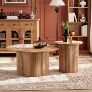 Sunvega Mid Century Modern Round Fluted Side Table for Living Room Bedroom