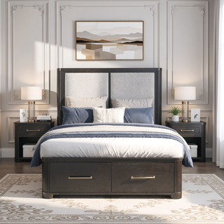 Sunvega Modern Style Bedroom Nightstand with 2 Dovetail Drawers and Charcoal Finish