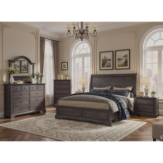 Sunvega 9 Drawer Dresser with Elm Veneers Pine Solids and Mahogany Finish